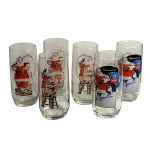VTG Coca-Cola Christmas Haddon Sundblom Santa Glasses Series 2 Set of 6 Tumblers